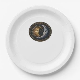 Whimsigoth Stained Glass Moon And Sun Classic Paper Plate