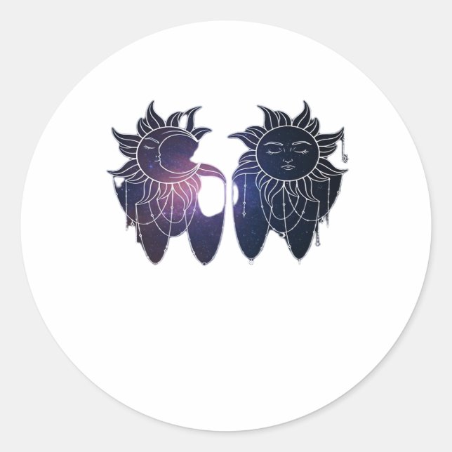 Whimsigoth Starry Night Sun Moon Witchy Classic Round Sticker (Front)