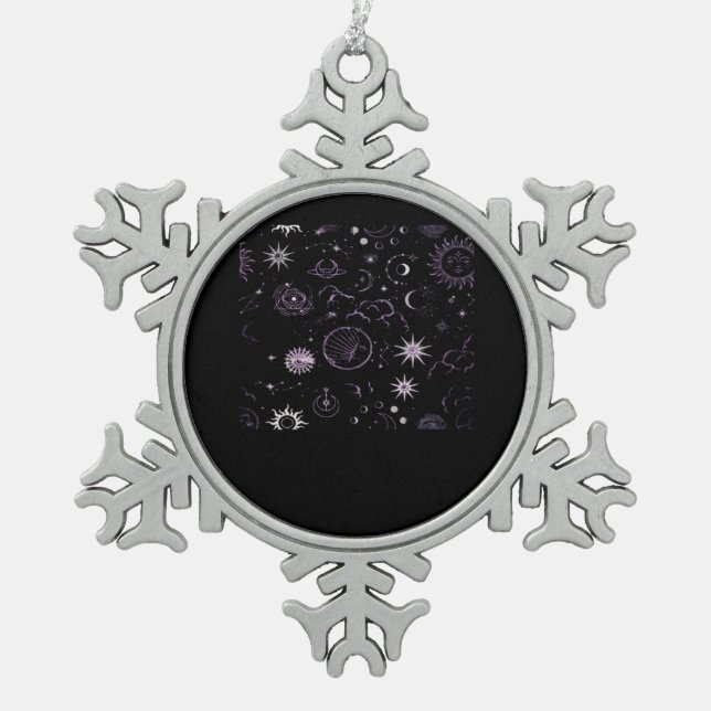 Whimsigoth Sun Moon Witchy Classic Snowflake Pewter Christmas Ornament (Front)