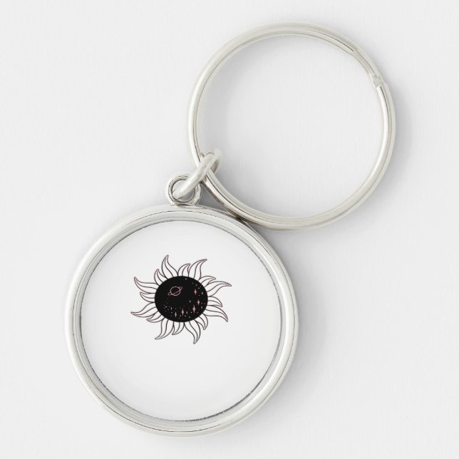 Whimsigoth Sun Space Mountains And Sunset Key Ring (Front)