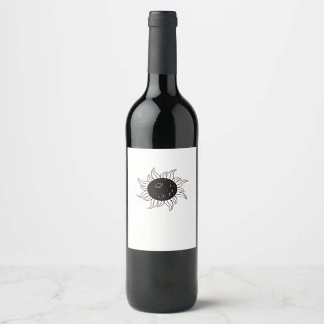 Whimsigoth Sun Space Mountains And Sunset Wine Label (Front)