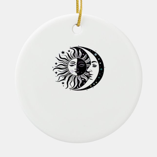 Whimsigoth Watercolour Sun Moon Witchy Classic Ceramic Tree Decoration (Front)