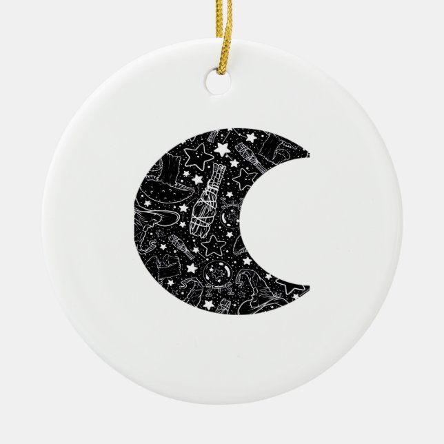 Whimsigoth Witch Moon Wicca Kawaii Goth Tattoo Ast Ceramic Tree Decoration (Front)