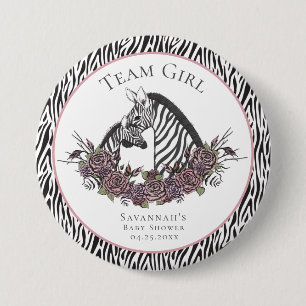 Whimsigoth Zebra Safari Team Girl Pink Floral 7.5 Cm Round Badge