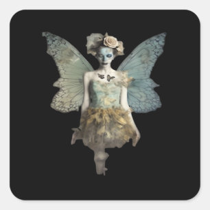 Whimsigoth Zombie Fairy Old Timey Gothic Moody Art Square Sticker
