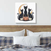 Whimsigothic Black Cats Pumpkin Moon Halloween