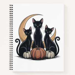 Whimsigothic Black Cats Pumpkin Moon Halloween Notebook