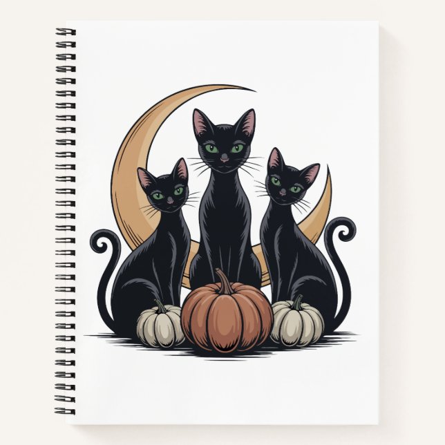 Whimsigothic Black Cats Pumpkin Moon Halloween  Notebook (Front)