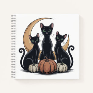 Whimsigothic Black Cats Pumpkin Moon Halloween  Notebook