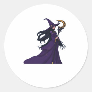 Whimsigothic Moon Witch Classic Round Sticker