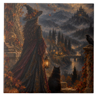 Whimsigothic Witch Autumn Moonlit Castle Tile