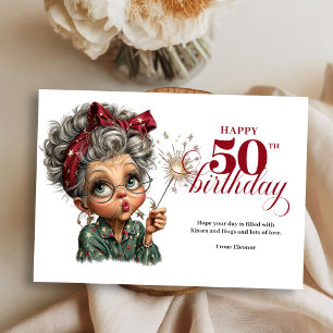 Whimsy 50 woman funny greeting card birthday joy
