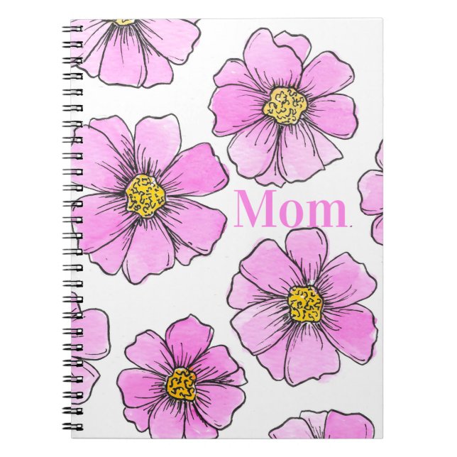 Whimsy and Pink Watercolor Flowers  Notebook (Front)