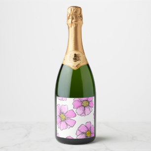 Whimsy and Pink Watercolor Flowers Sparkling Wine Label