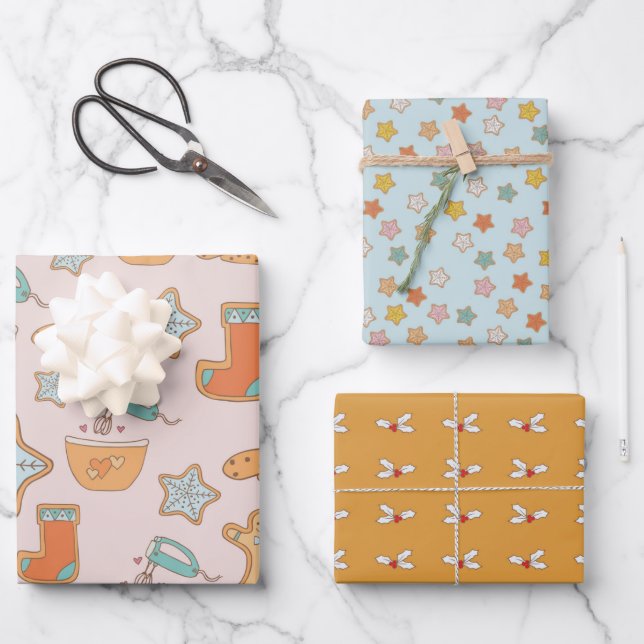 Whimsy baking design, cookies and biscuits wrapping paper sheet (Front)
