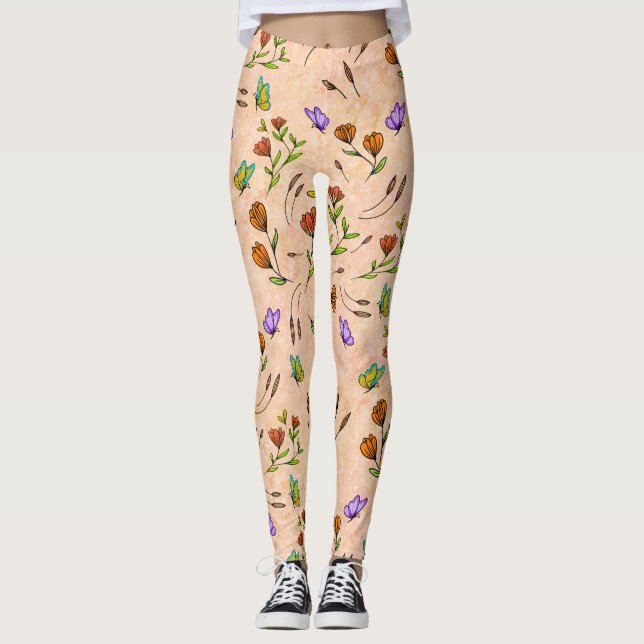 Whimsy Bloom Floral Butterfly Pattern Leggings (Front)