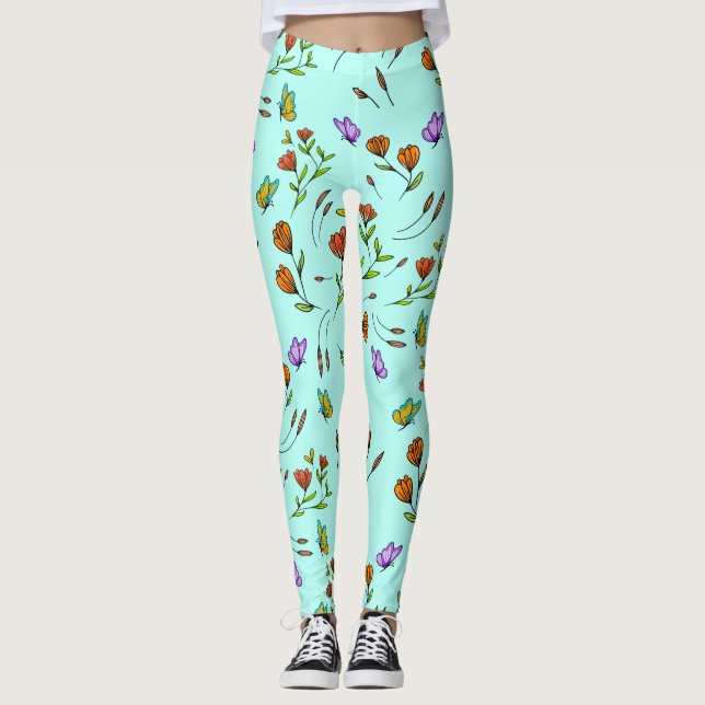 Whimsy Bloom Floral Butterfly Pattern Leggings (Front)