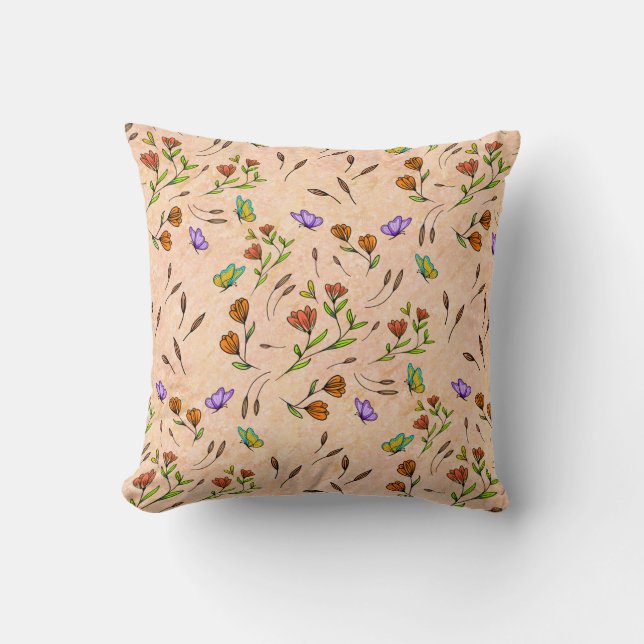 Whimsy Bloom Floral – Hand-Drawn Botanical Cushion (Front)