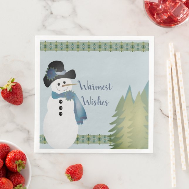 Whimsy Blue Accented Snowman Napkin (Insitu)