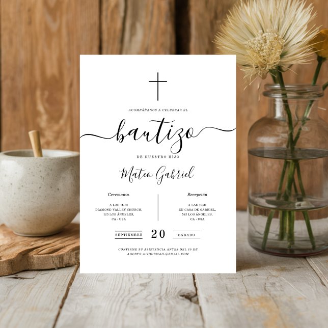 Whimsy Calligraphy Invitación De Bautizo White Invitation (Creator Uploaded)