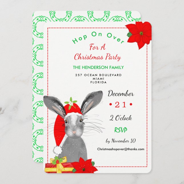 Whimsy Christmas Bunny Rabbit Invite (Front/Back)