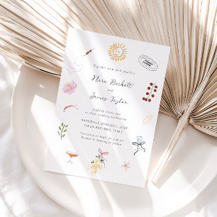 Whimsy Colorful Illustrated Wedding  Invitation