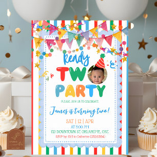 Whimsy Colourful Boy Ready TWO party Photo Birthda Invitation