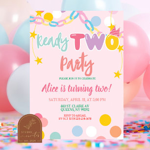 Whimsy Colourful Pastel Time TWO party birthday Invitation