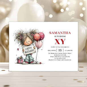 Whimsy Cute Little Girl Funky Birthday Invitation