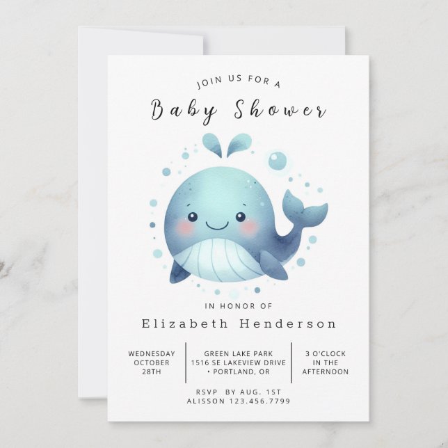 Whimsy Digital Whale Baby Shower Invitation (Front)