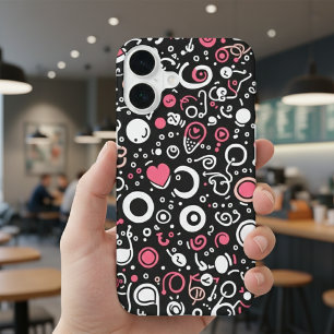 Whimsy Doodle Vibes – Abstract Hearts & Spirals iPhone 16 Case