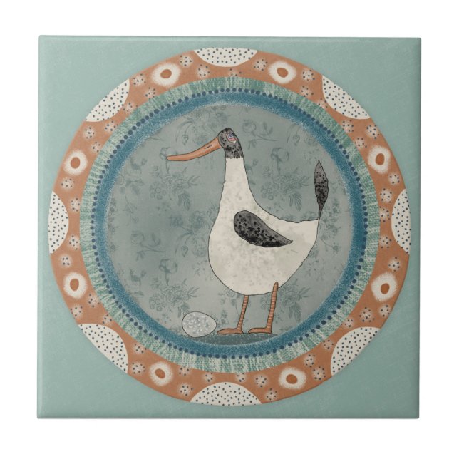 Whimsy Duck Mint Blue Terracotta Teal Aqua Tile (Front)