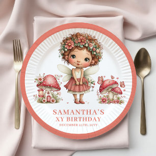Whimsy Fairy 3rd Birthday Pink Flowers Plates