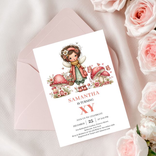 Whimsy Fairy 4th Birthday Blush Flowers Invitation (Whimsy Fairy 4th Birthday Blush Flowers Invitation)