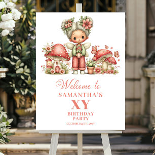 Whimsy Fairy 4th Birthday Blush Flowers Welcome  Poster