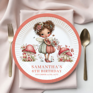 Whimsy Fairy 4th Birthday Pink Flowers Party Plate