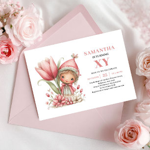 Whimsy Fairy Girl 4th Birthday Floral Pink Invite