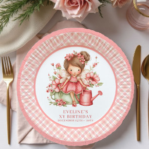 Whimsy Fairy Girl 4th Birthday Floral Pink paper   Plate