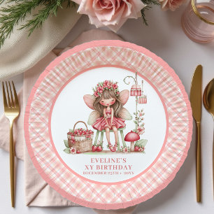 Whimsy Fairy Girl 4th Birthday Pastel Pink paper  Plate