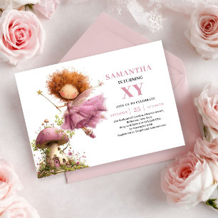 Whimsy Fairy Girl 4th Birthday Rose Gold Invitation