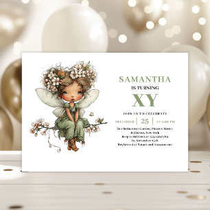 Whimsy Fairy Girl 4th Birthday Sage Floral Invite