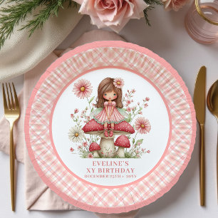 Whimsy Fairy Girl Birthday Blush Floral paper  Plate