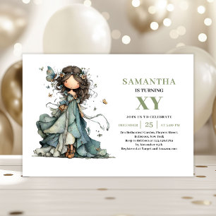 Whimsy Fairy Girl Birthday Sage Floral Invitation