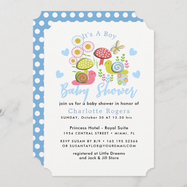 Whimsy Fairy-tale Spring Garden Baby Boy Shower Invitation (Front/Back)