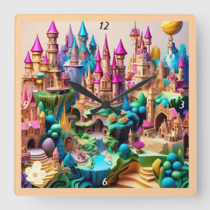 "Whimsy Fantasy Illustrations" Square Wall Clock