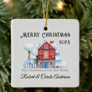 Whimsy First Christmas in Our New Home Photo Ceramic Ornament