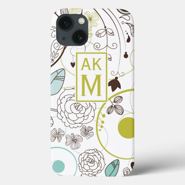 Whimsy Floral Pattern Monogram iPad Mini Case (Back)