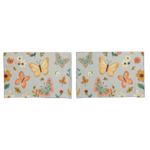 Whimsy Flowers Butterflies Garden Pastel Shades  Pillowcase