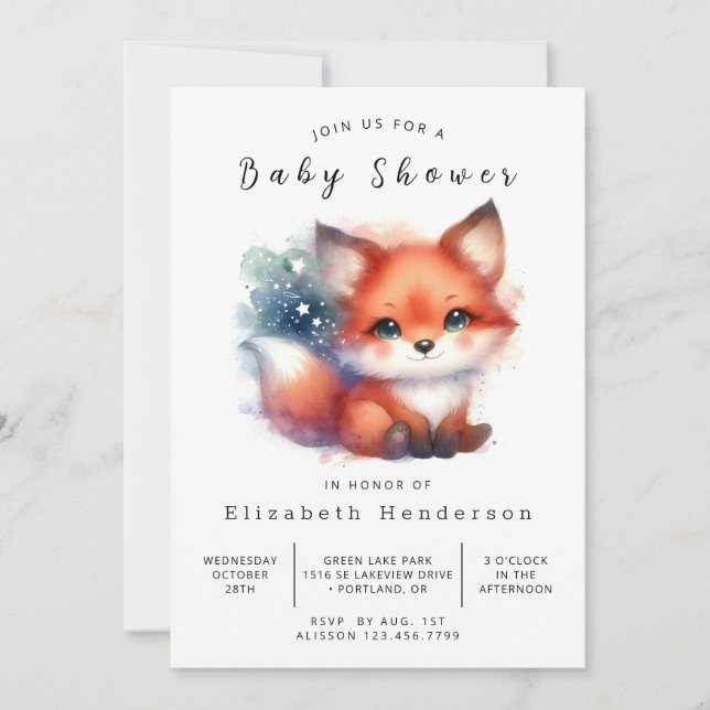 Whimsy Forest Setting Fox Baby Shower Invitation (Front)