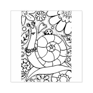 WHIMSY GARDEN SNAIL & LADYBUG, BUG'S FLOWER GARDEN RUBBER STAMP